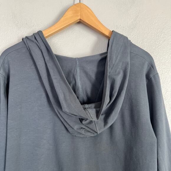 Eileen Fisher Hooded Cardigan Women Size L Organic Cotton Open Front Boho Blue - Picture 7 of 10